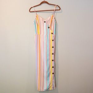 ANA Rainbow Striped Summer Dress perfect for spring and summer weddings